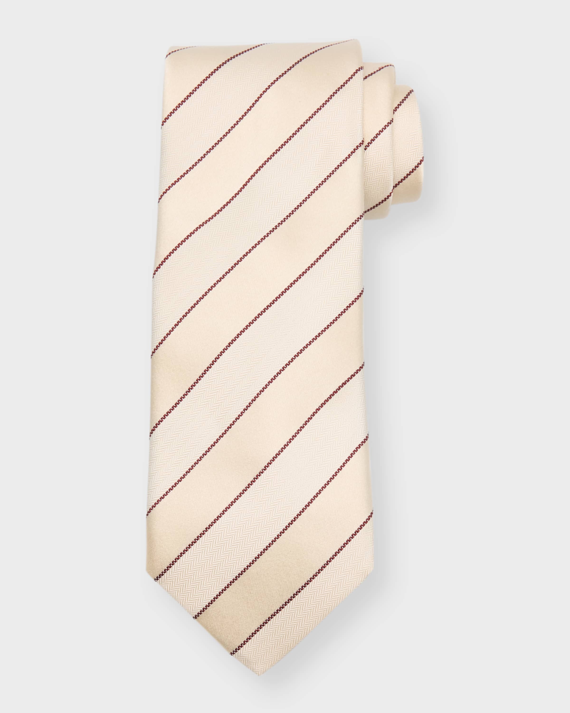 Men's Double Stripe Silk-Cotton Tie - 1