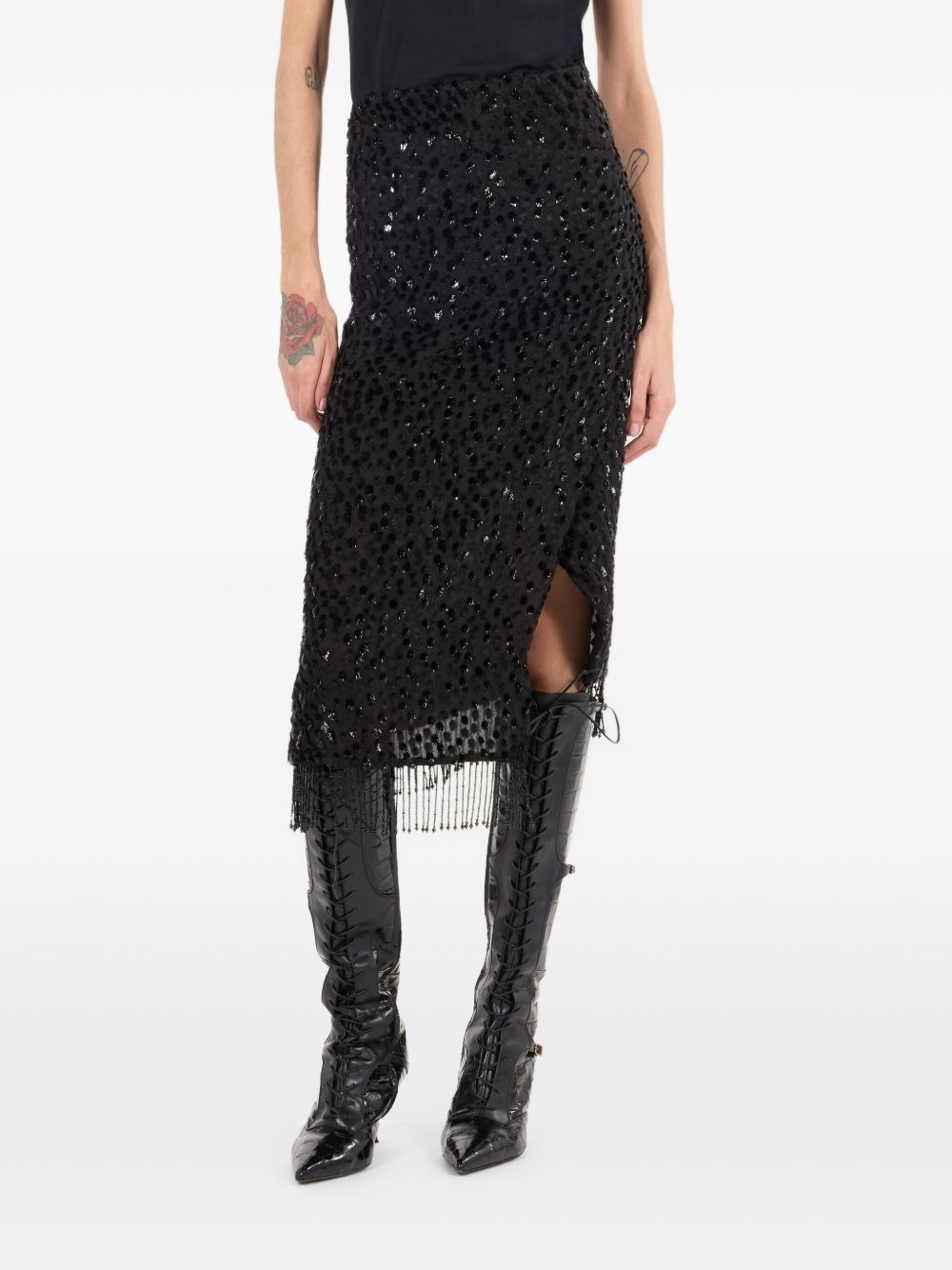 fringe-detail sequined skirt - 3