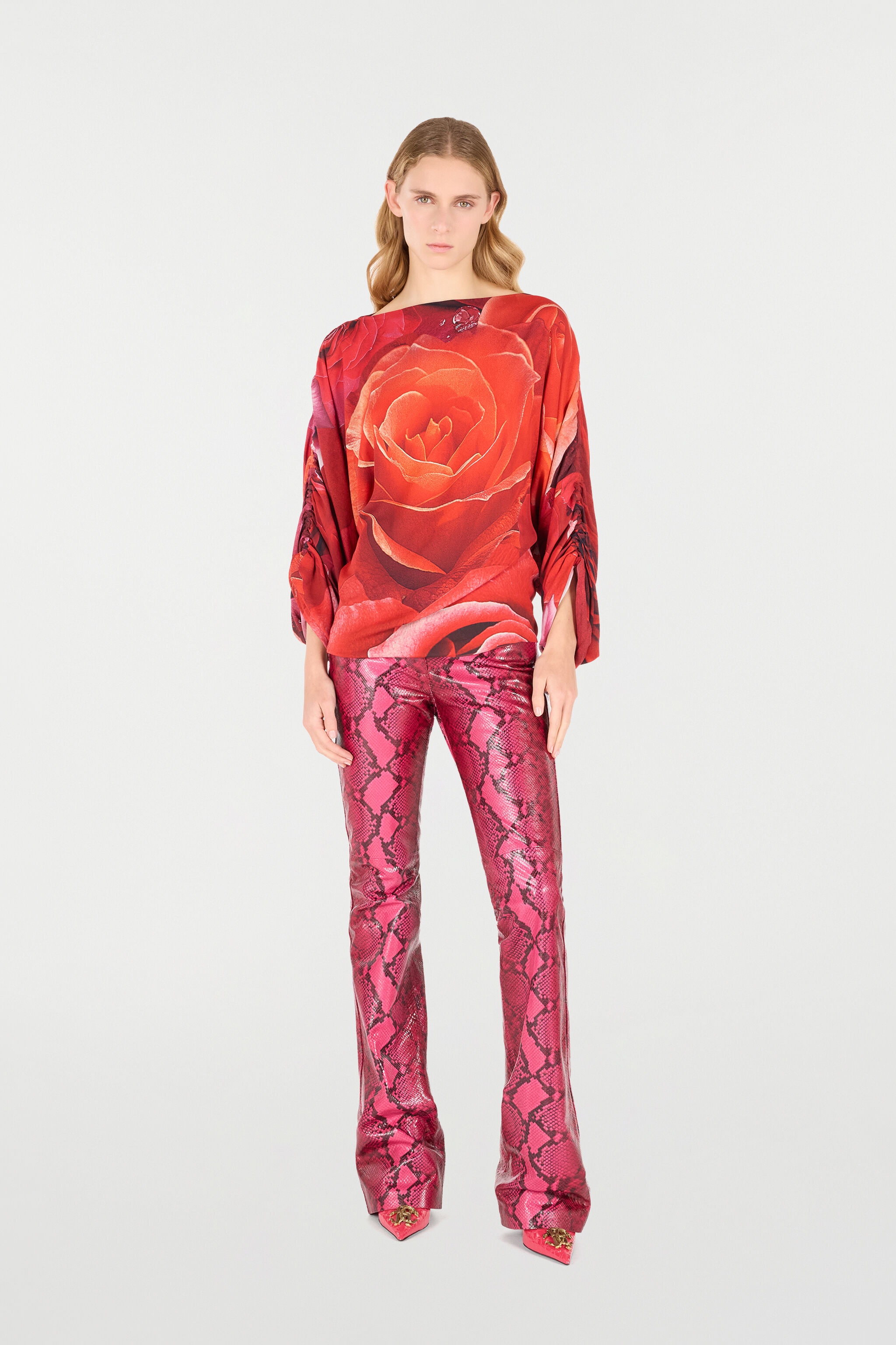 Sweater With Gathered Sleeves And Rose Print - 2