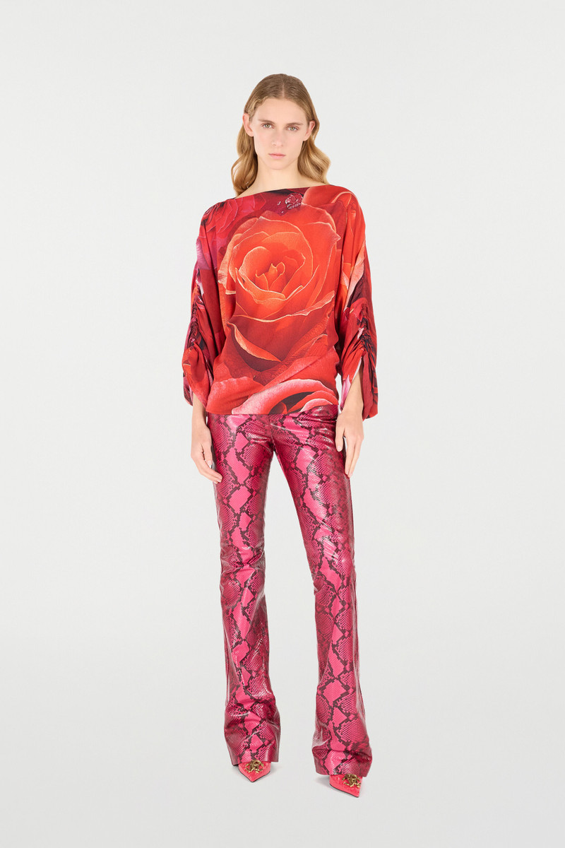 Roberto Cavalli Sweater With Gathered Sleeves And Rose Print outlook