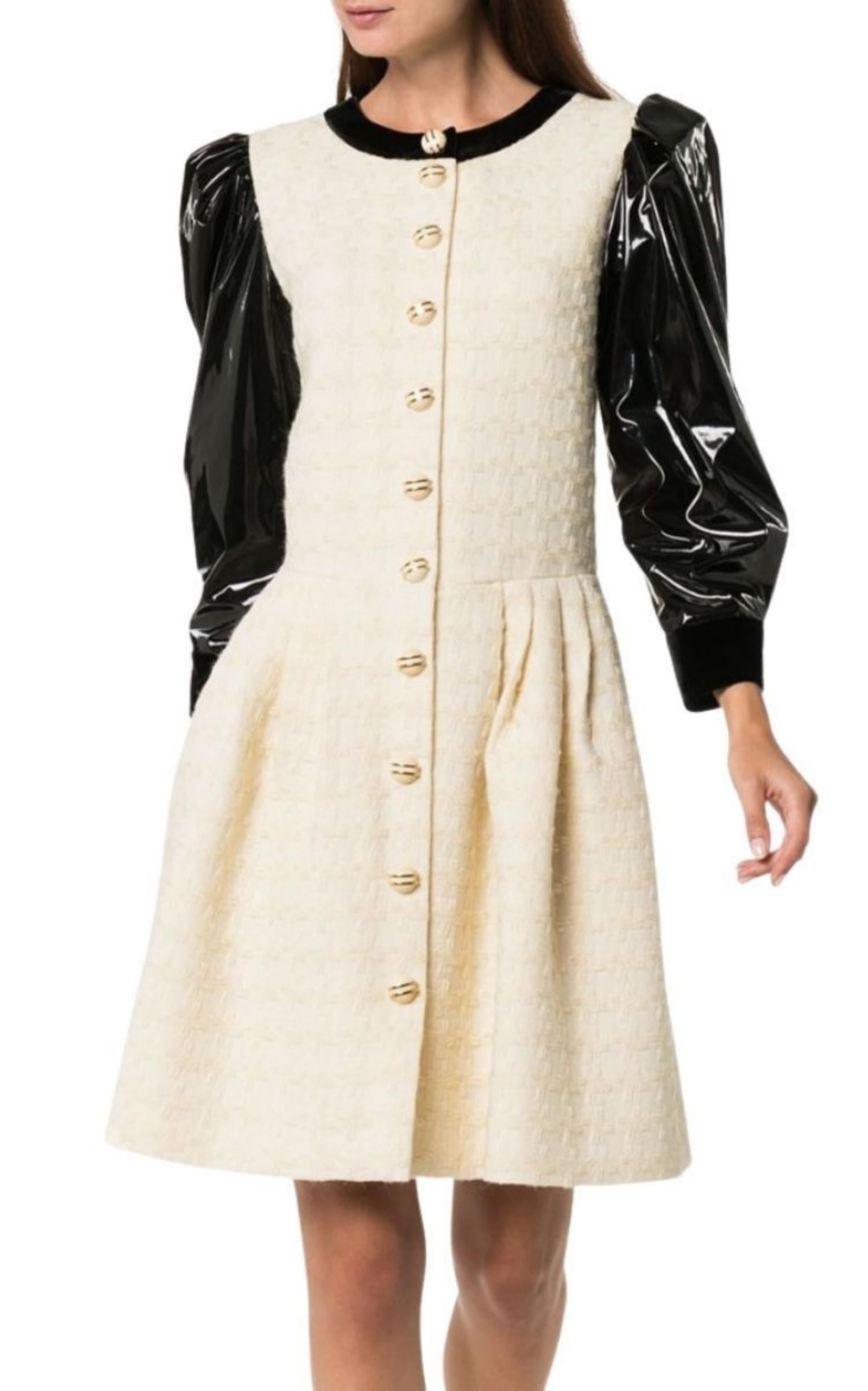 Vinyl-Sleeve Flared Mini Dress - 3