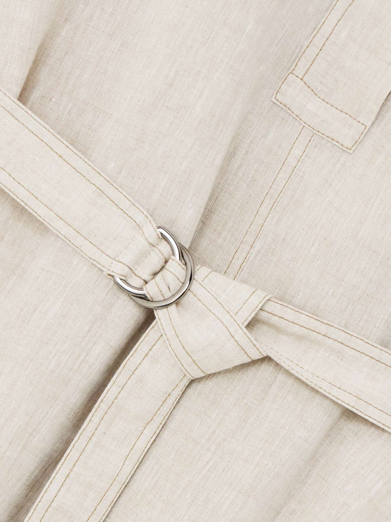Belted bead-embellished linen midi dress Beige - 4