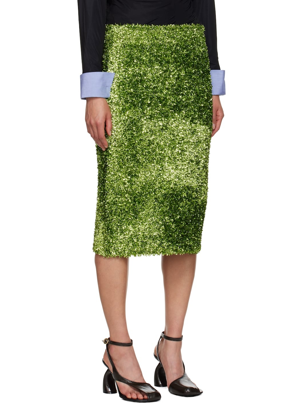 Green Tinsel Midi Skirt - 2