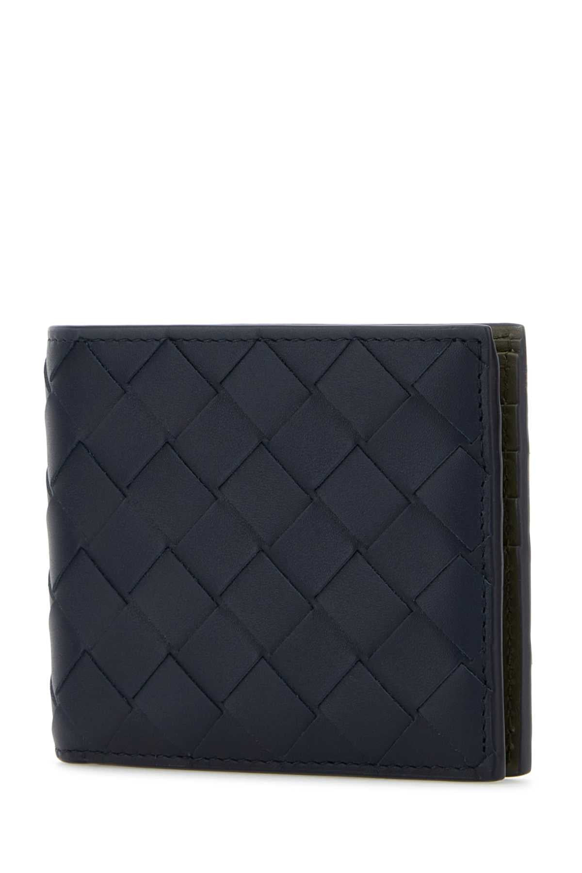 Bottega Veneta Men Navy Blue Leather Intrecciato Wallet - 2
