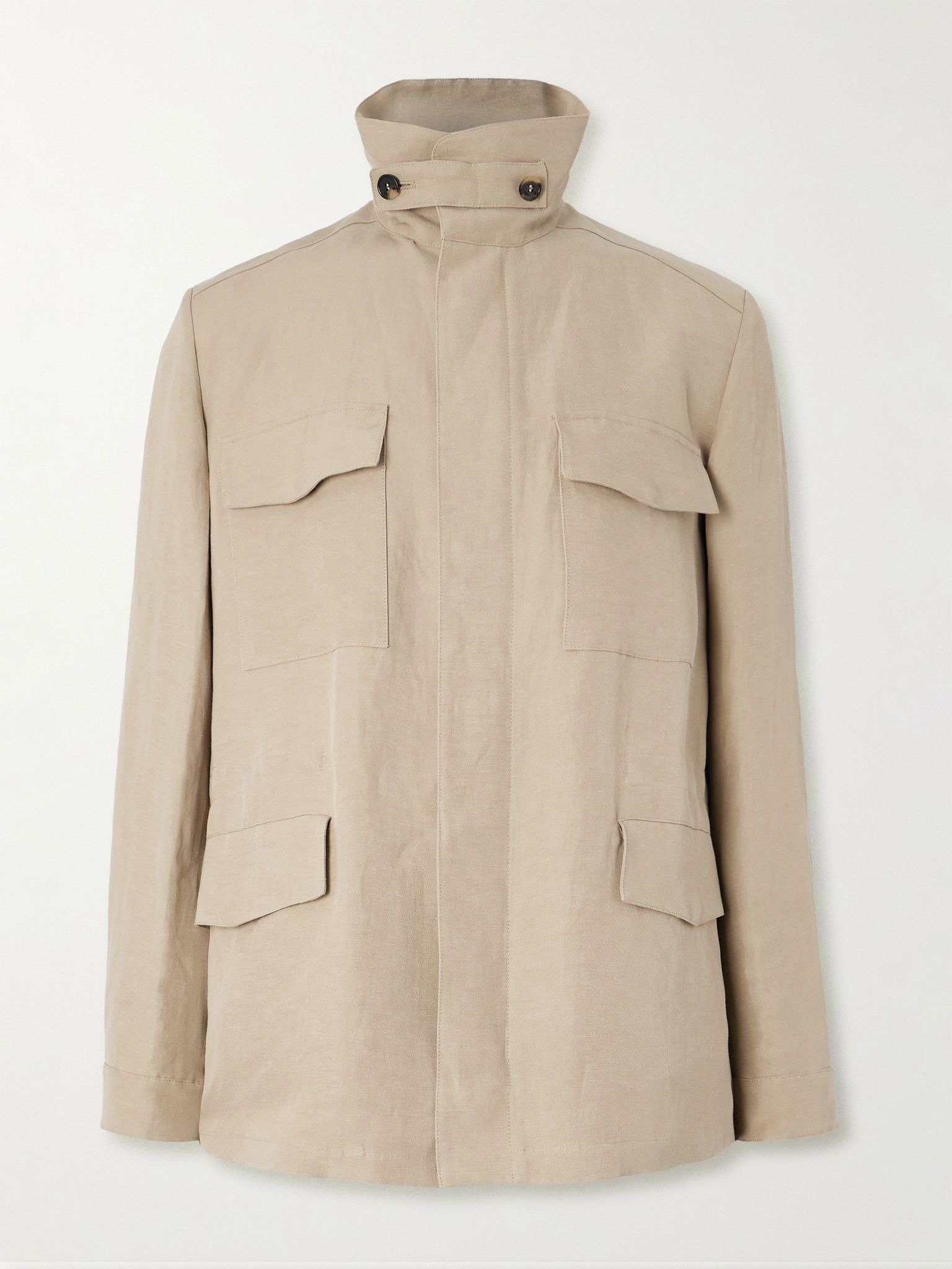 Linen and Silk-Blend Field Jacket Beige - 1