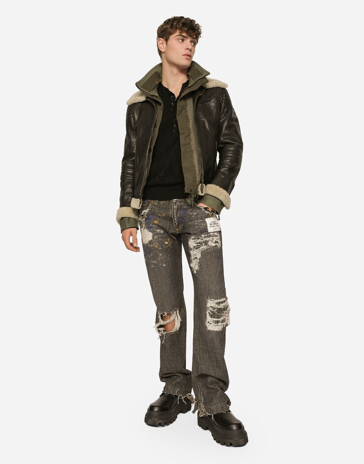 Dirty denim straight-leg jeans with rips - 5