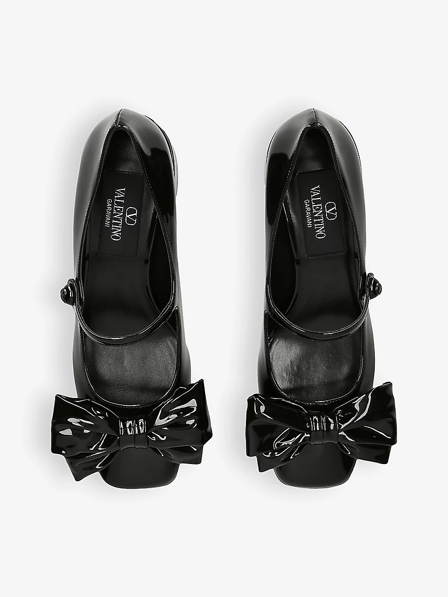 VLogo bow-embellished patent-leather heeled courts - 2