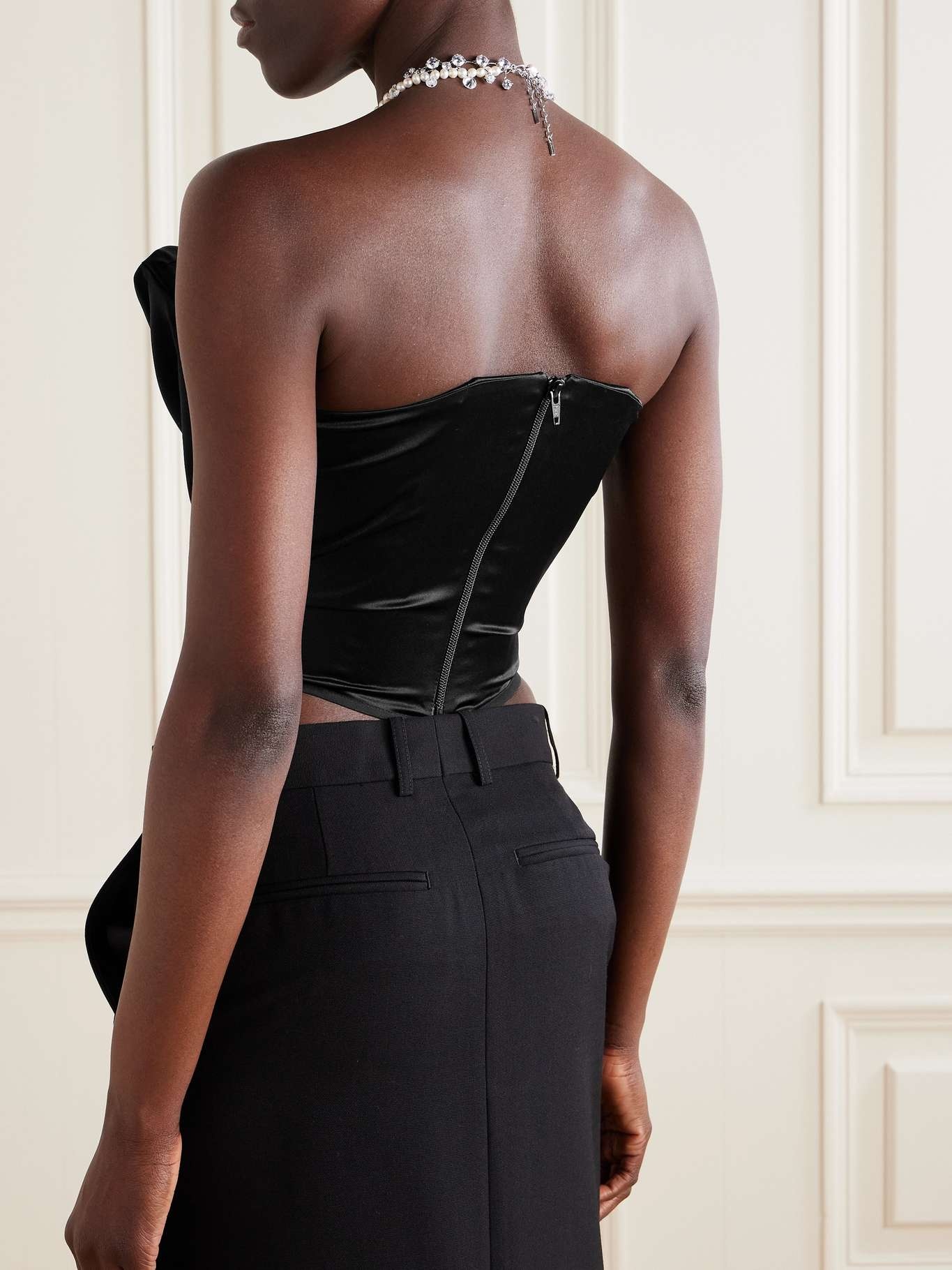 Stretch-silk satin bustier top Black - 4