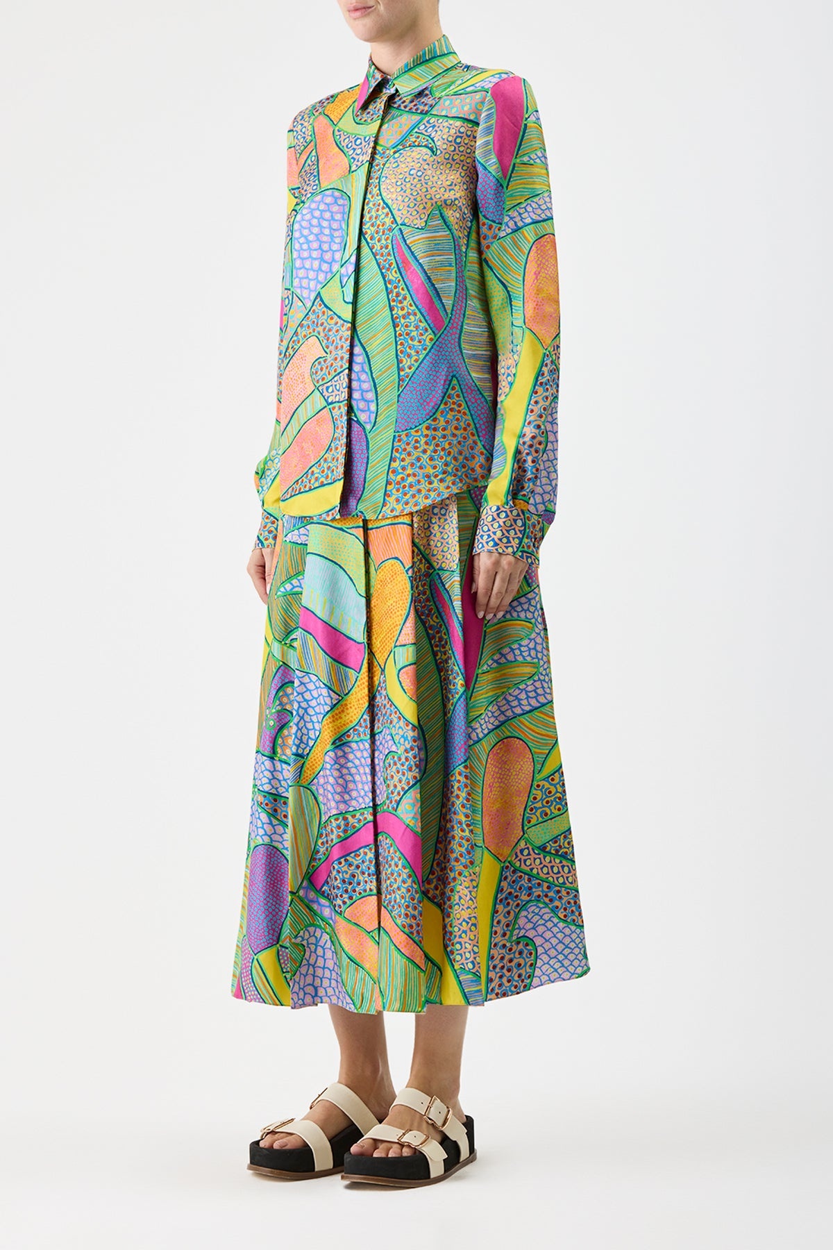 Henri Blouse in Multicolor Printed Silk - 3