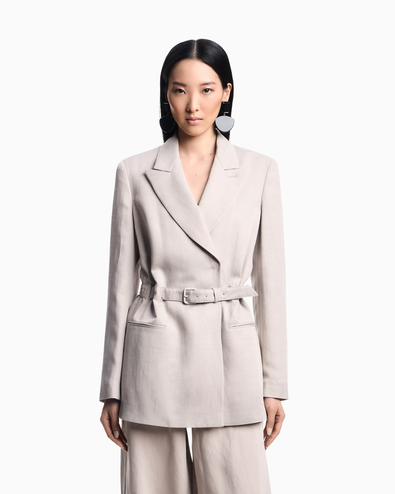 LINEN-BLEND BLAZER WITH BELT - 4