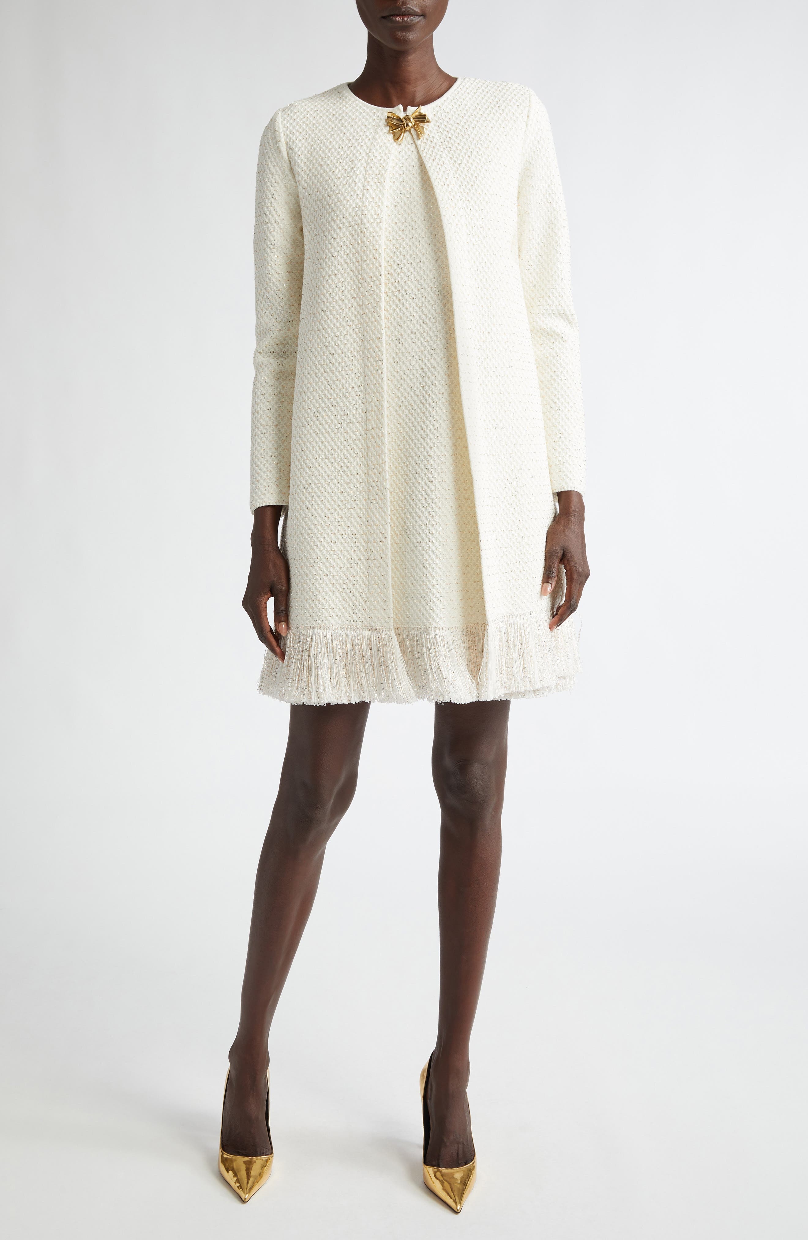 Oscar de la Renta Sequin Fringe Hem Jacket in Ivory/Gold at Nordstrom - 2