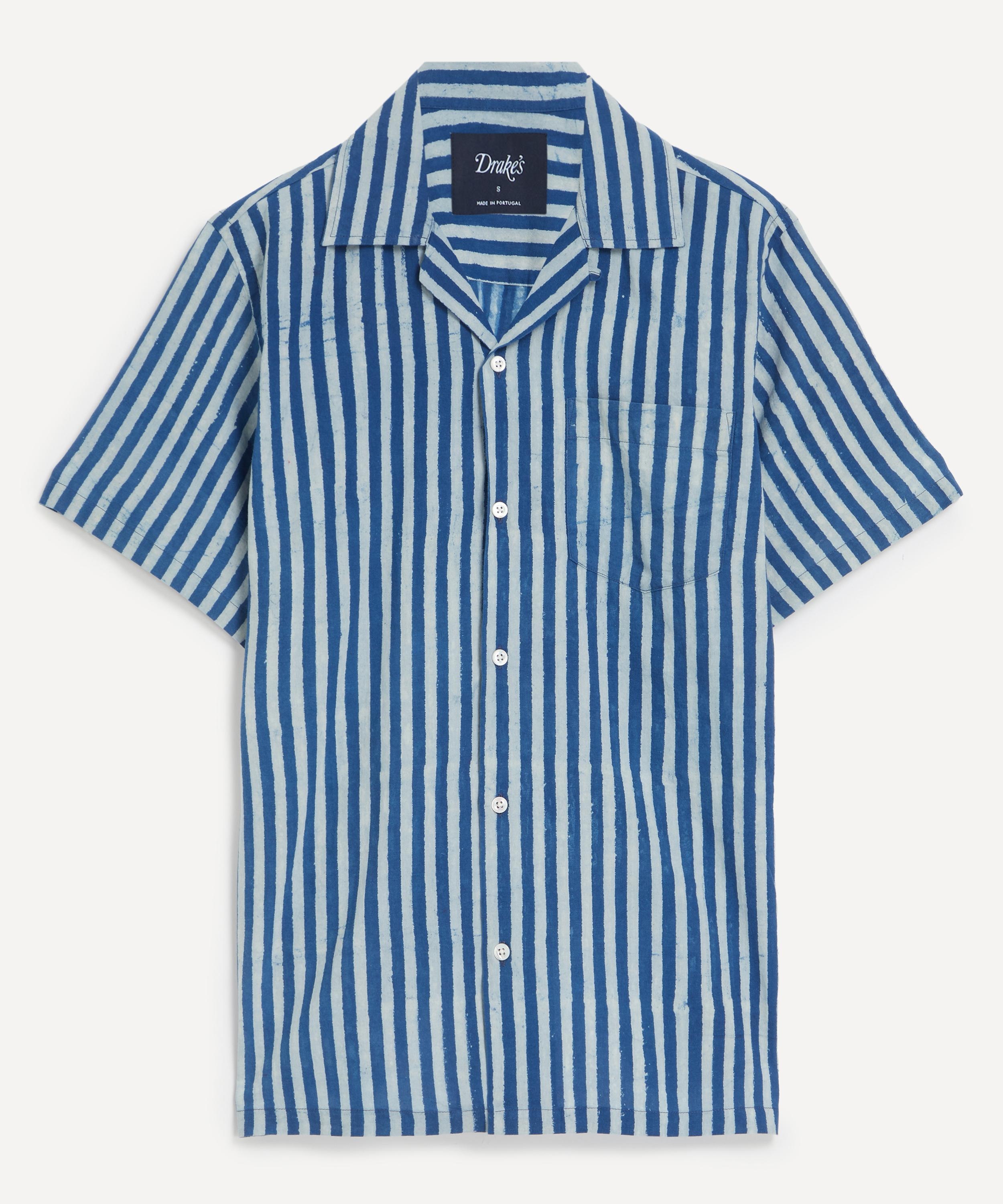 Indigo Stripe Block Print Short-Sleeve Shirt - 1