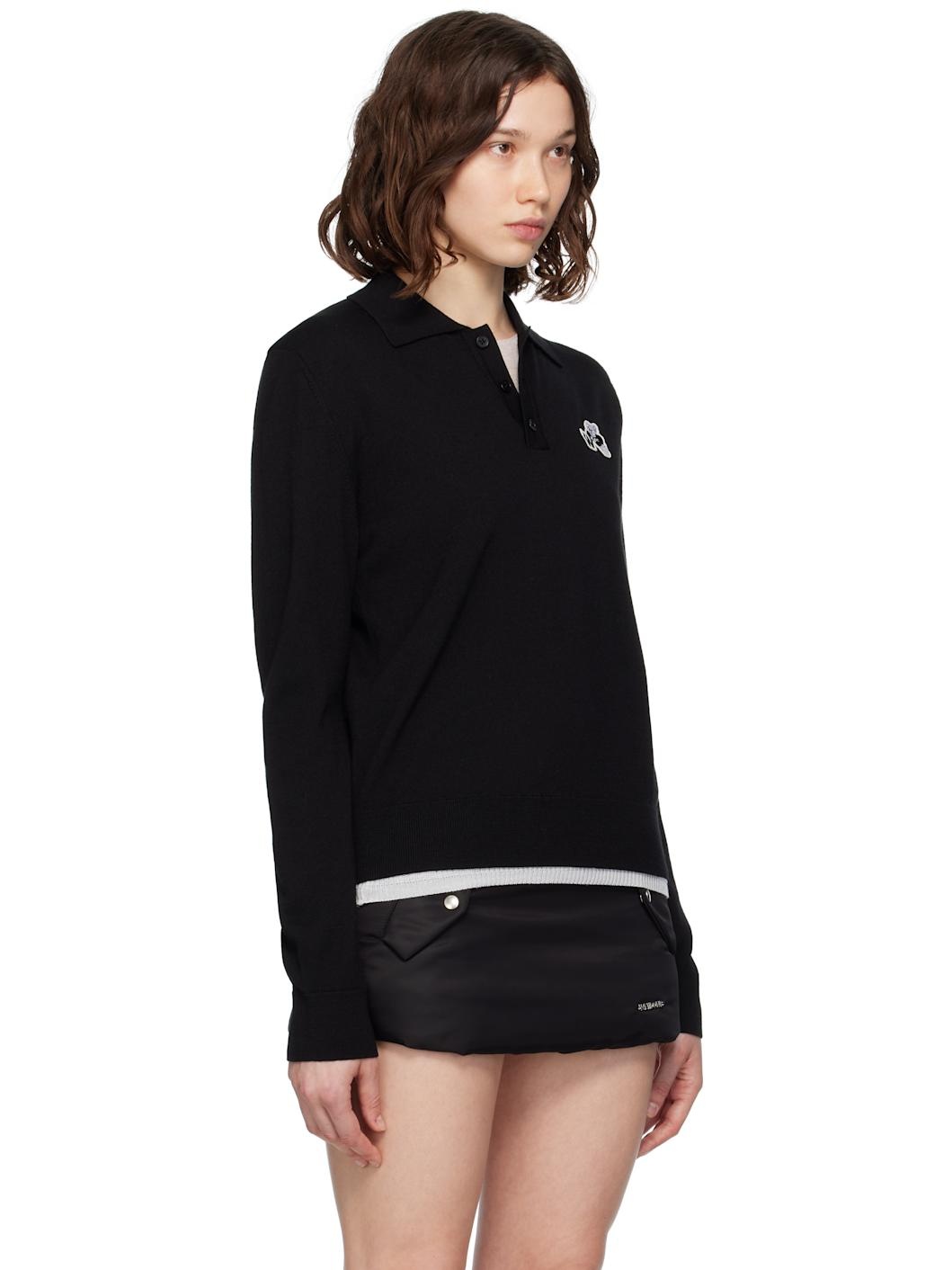Black Wool Patched Logo Polo - 2
