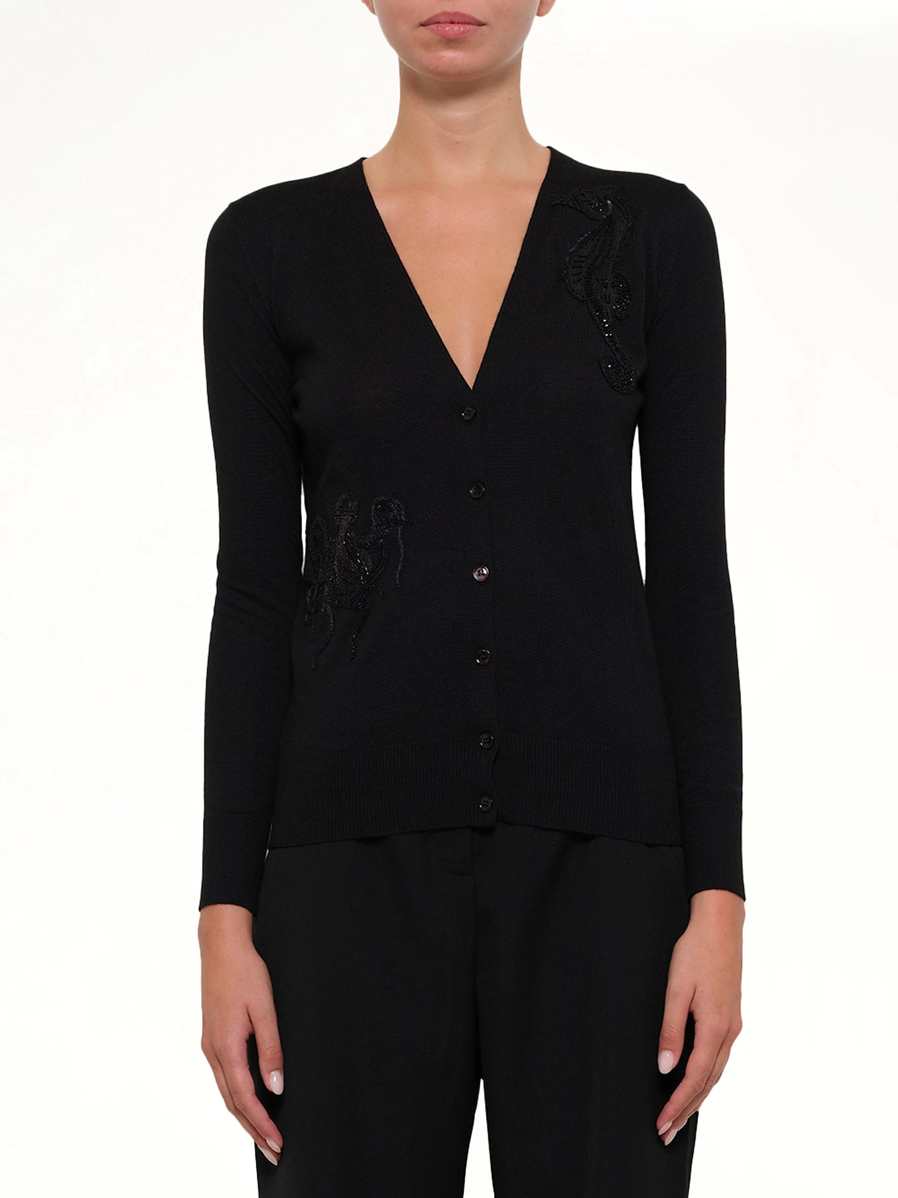 V Neck Cardigan in Black - 1