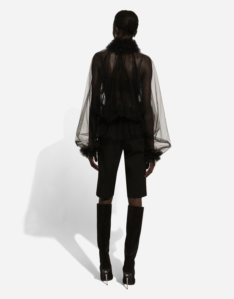 Tulle blouse with ruffles on the neck and cuffs 4