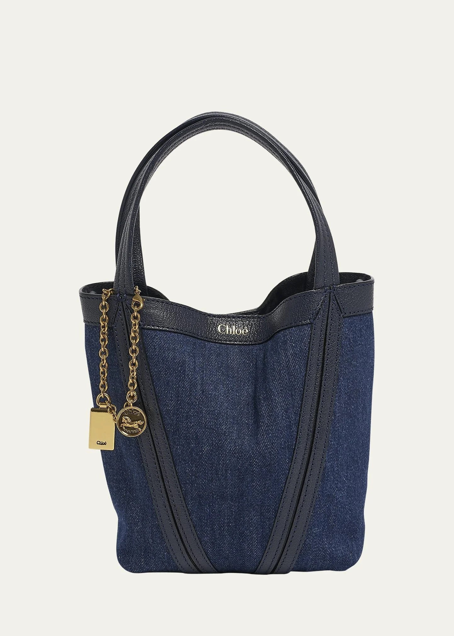 Spin Mini Bucket Tote Bag in Denim and Leather - 1
