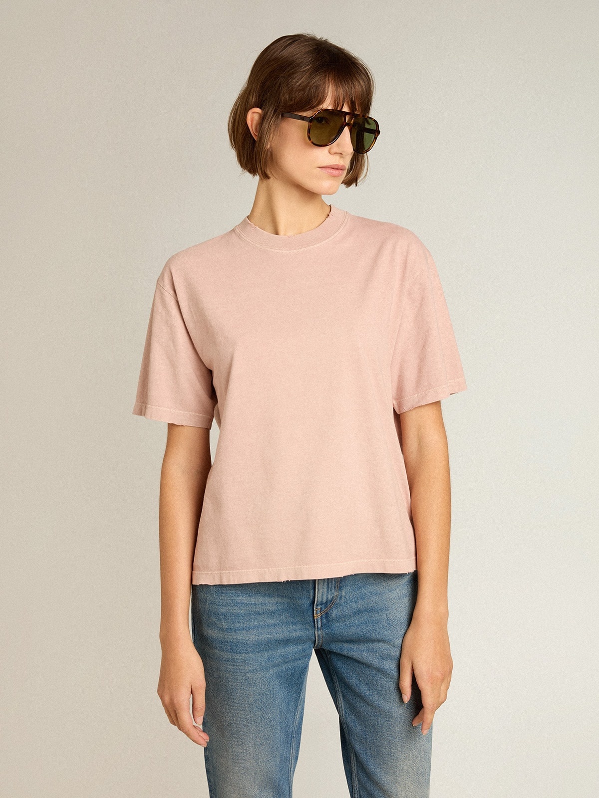 Powder-pink T-shirt with reverse logo on the back - Boxy fit - 2