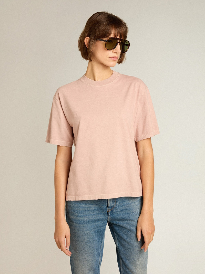 Golden Goose Powder-pink T-shirt with reverse logo on the back - Boxy fit outlook