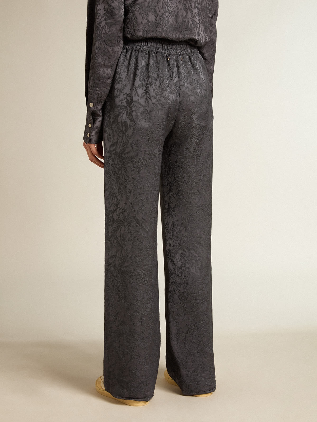 Women's high-waisted pants in gray melange wool blend