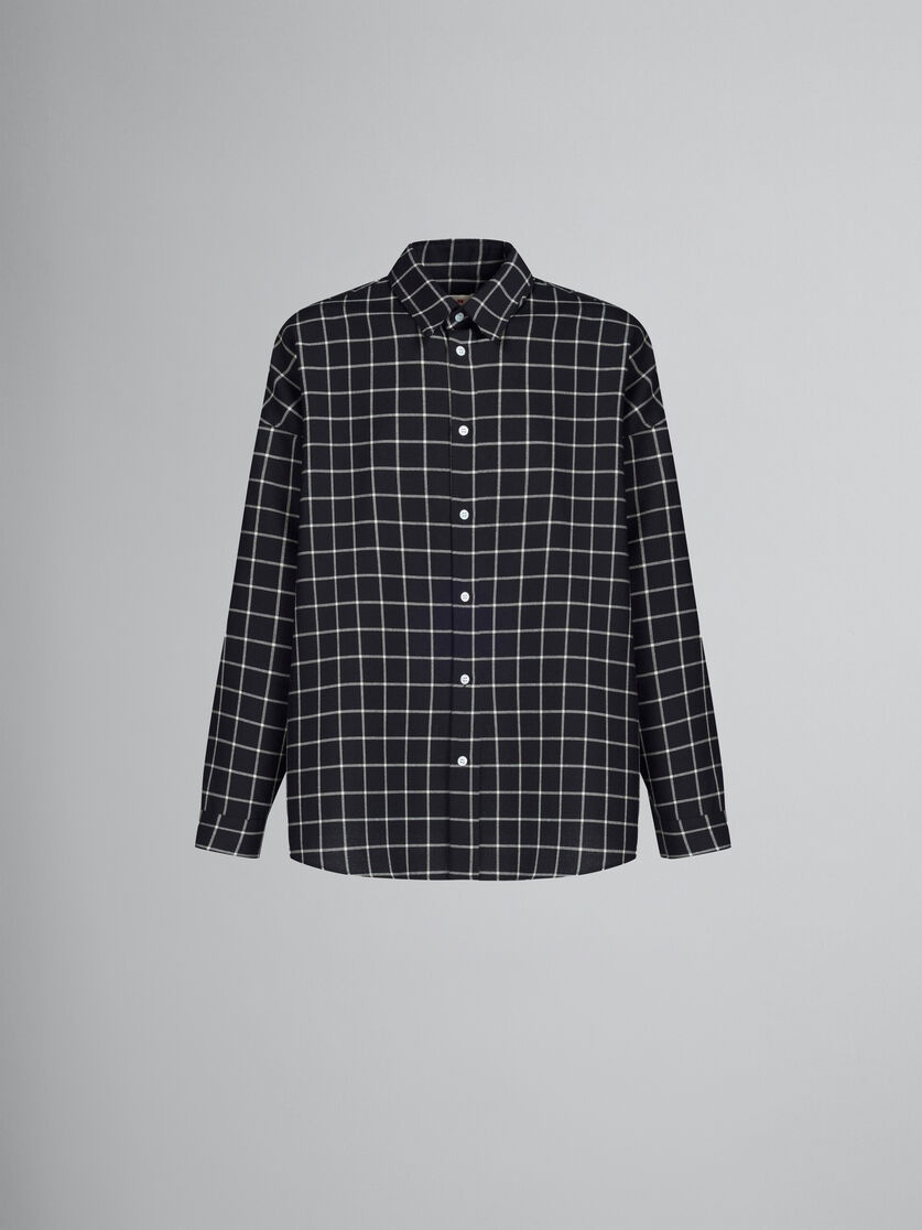 BLACK WOOL LONG-SLEEVED SHIRT WITH CHECKED PATTERN - 1