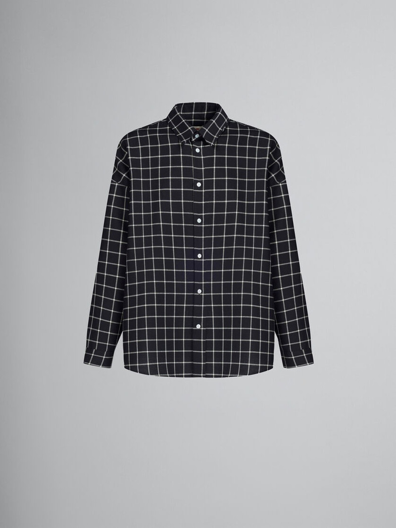 BLACK WOOL LONG-SLEEVED SHIRT WITH CHECKED PATTERN 1