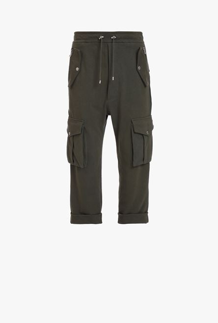 Khaki cotton cargo sweatpants - 1
