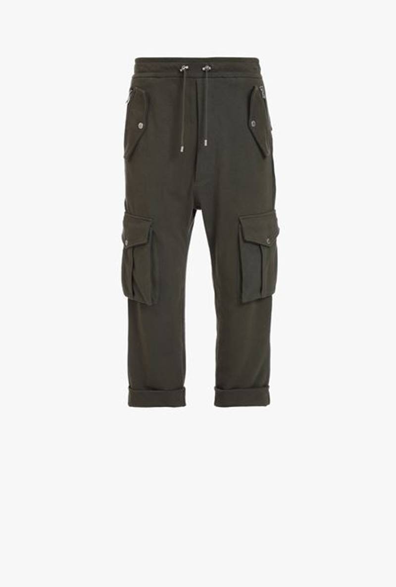 Khaki cotton cargo sweatpants 1