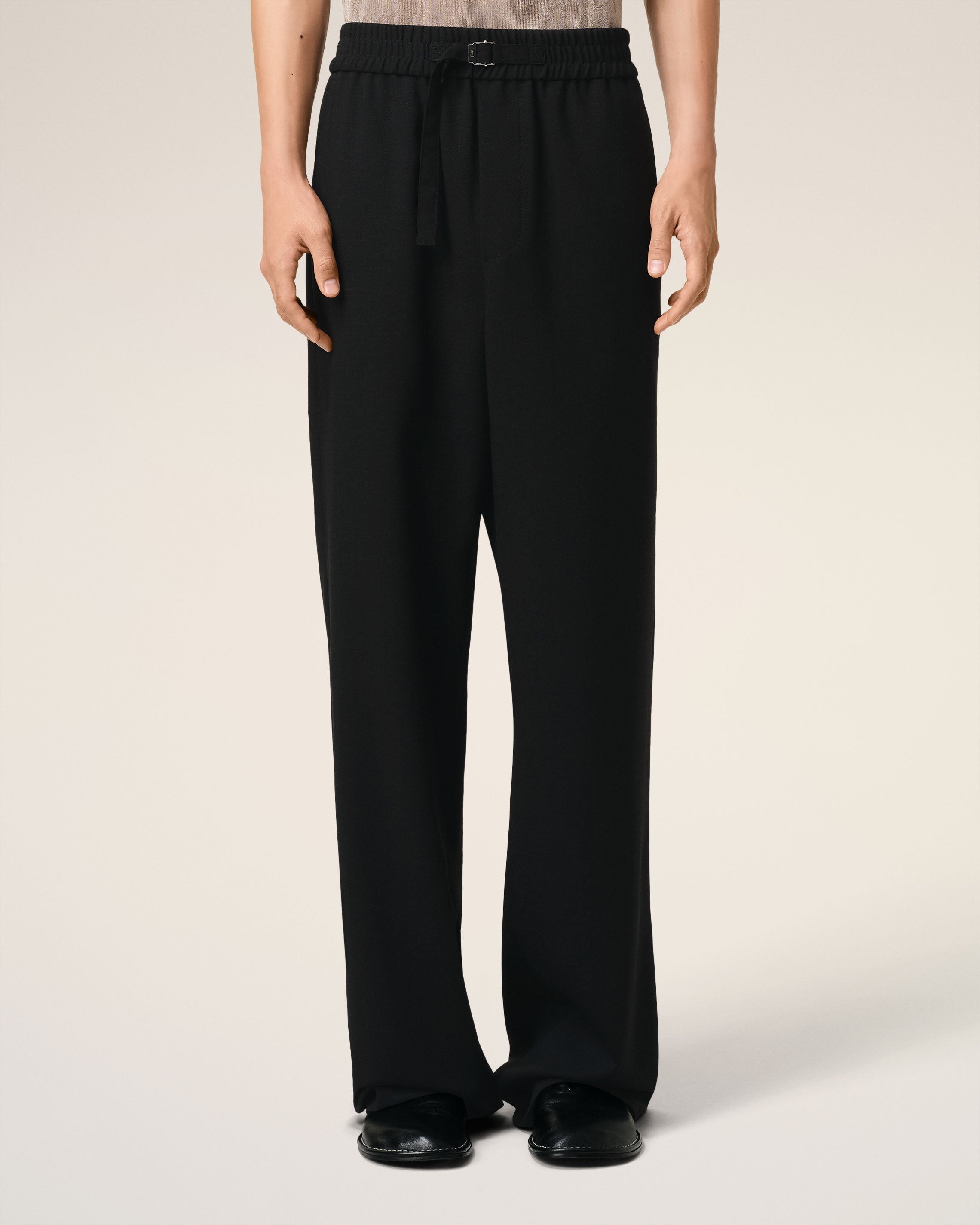 BLACK WOOL STRAIGHT FIT ELASTICATED TROUSERS - 3