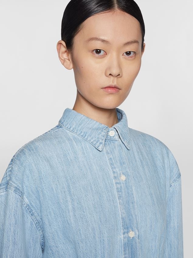 CHAMBRAY DENIM CHEMISIER DRESS WITH REMOVABLE SMOCK STITCH BELT - 4