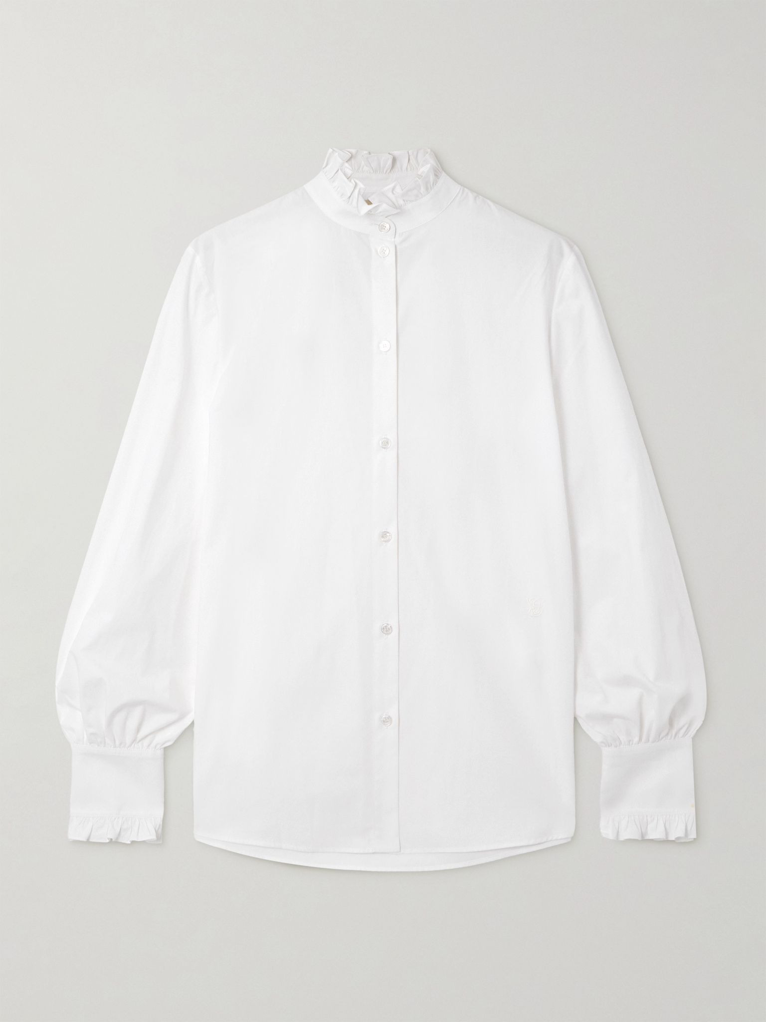Ruffled cotton-poplin shirt White - 1