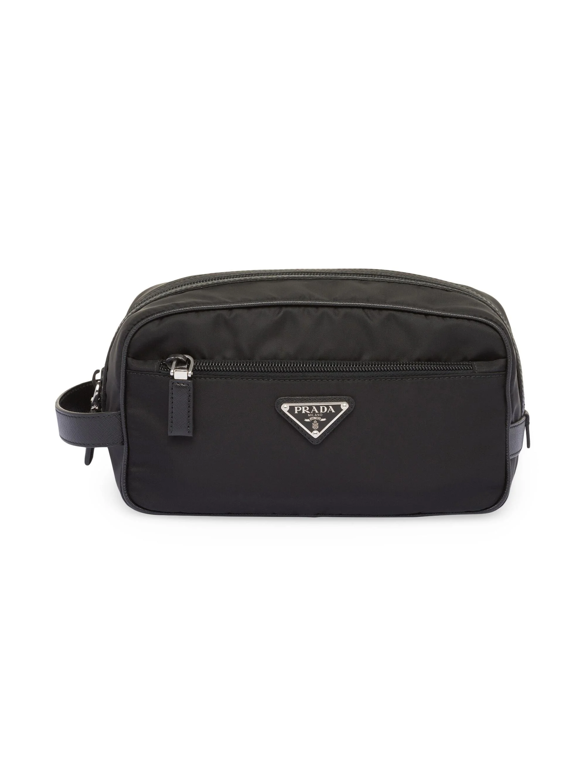 Unisex Nylon and Saffiano Leather Travel Pouch - Black - 1