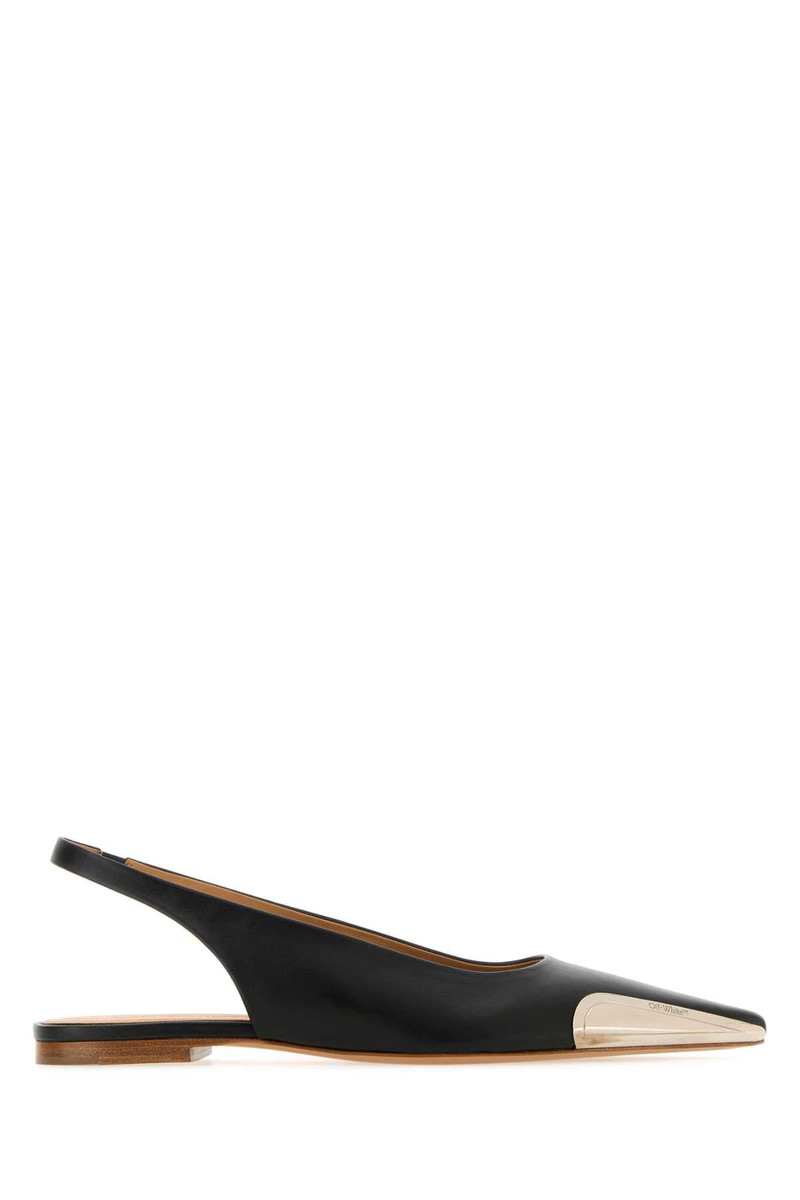 Off White Women Black Leather Ballerinas - 1