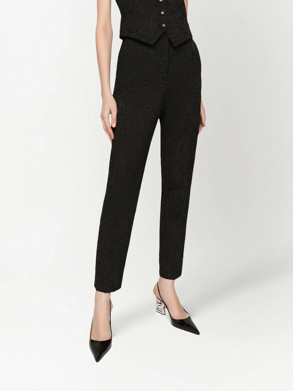 high-waisted jacquard trousers - 5