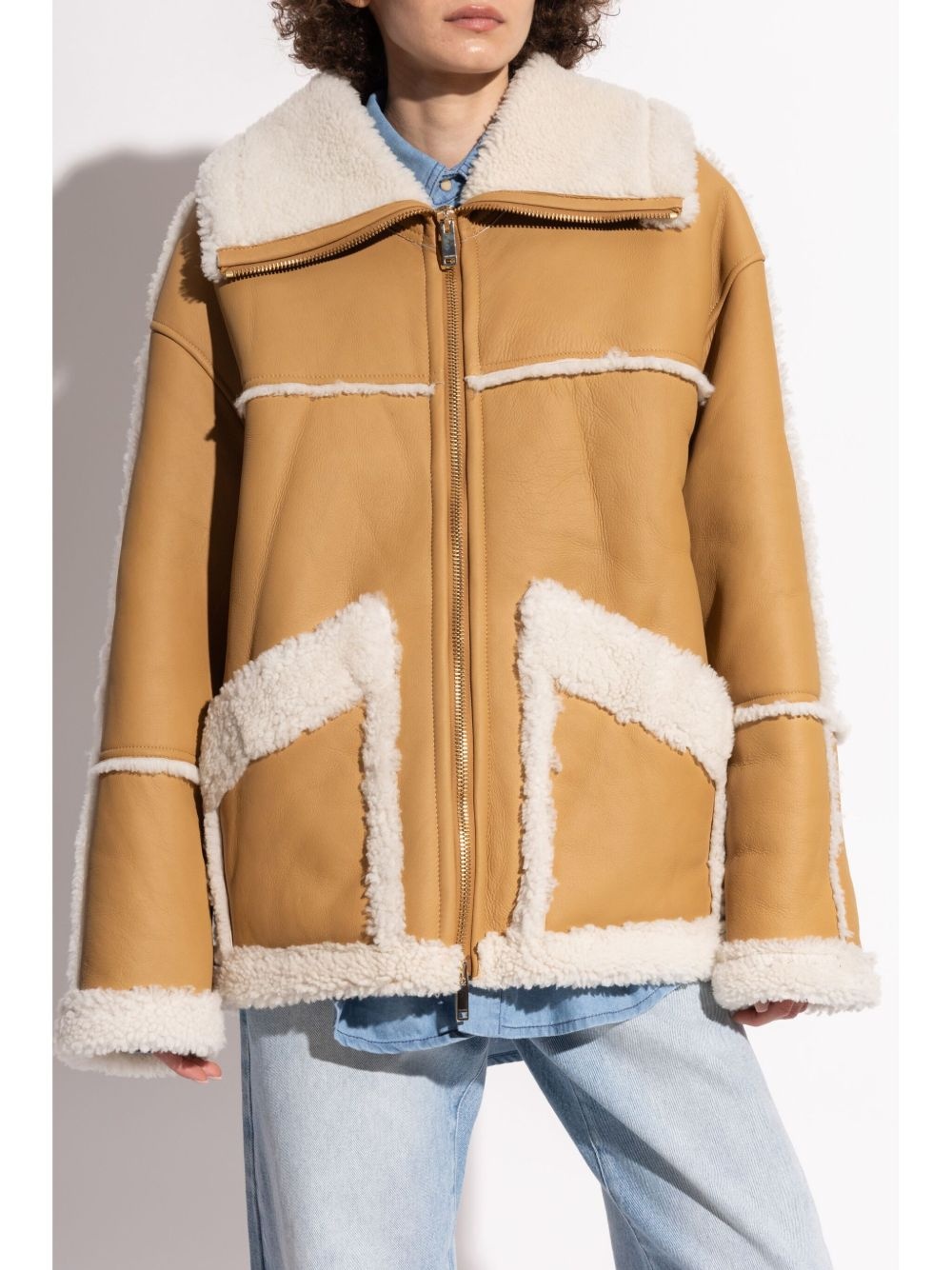 faux shearling-trim coat - 3
