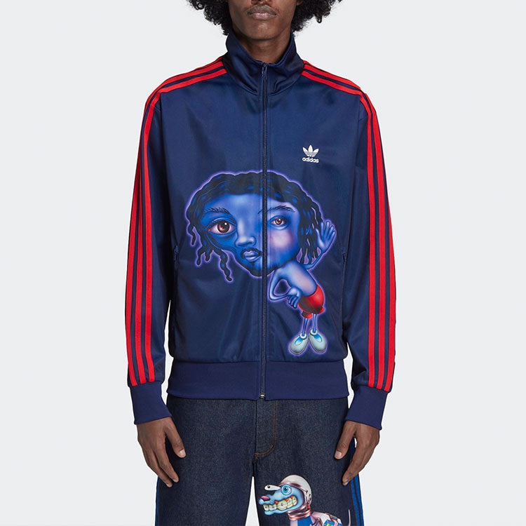 Men's adidas originals x Kerwin Frost Crossover Cartoon Printing Stripe Stand Collar logo Sports Jac - 3