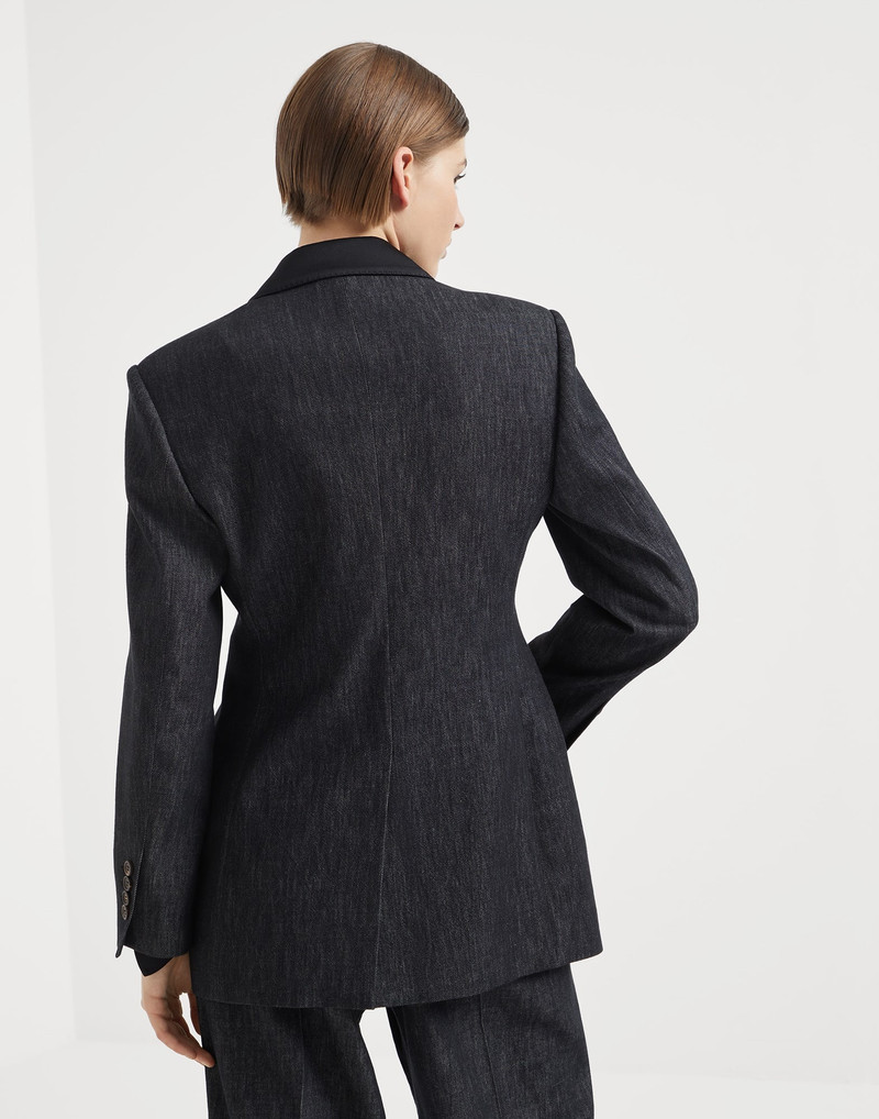 Brunello Cucinelli Cotton denim-effect twill blazer with monili outlook