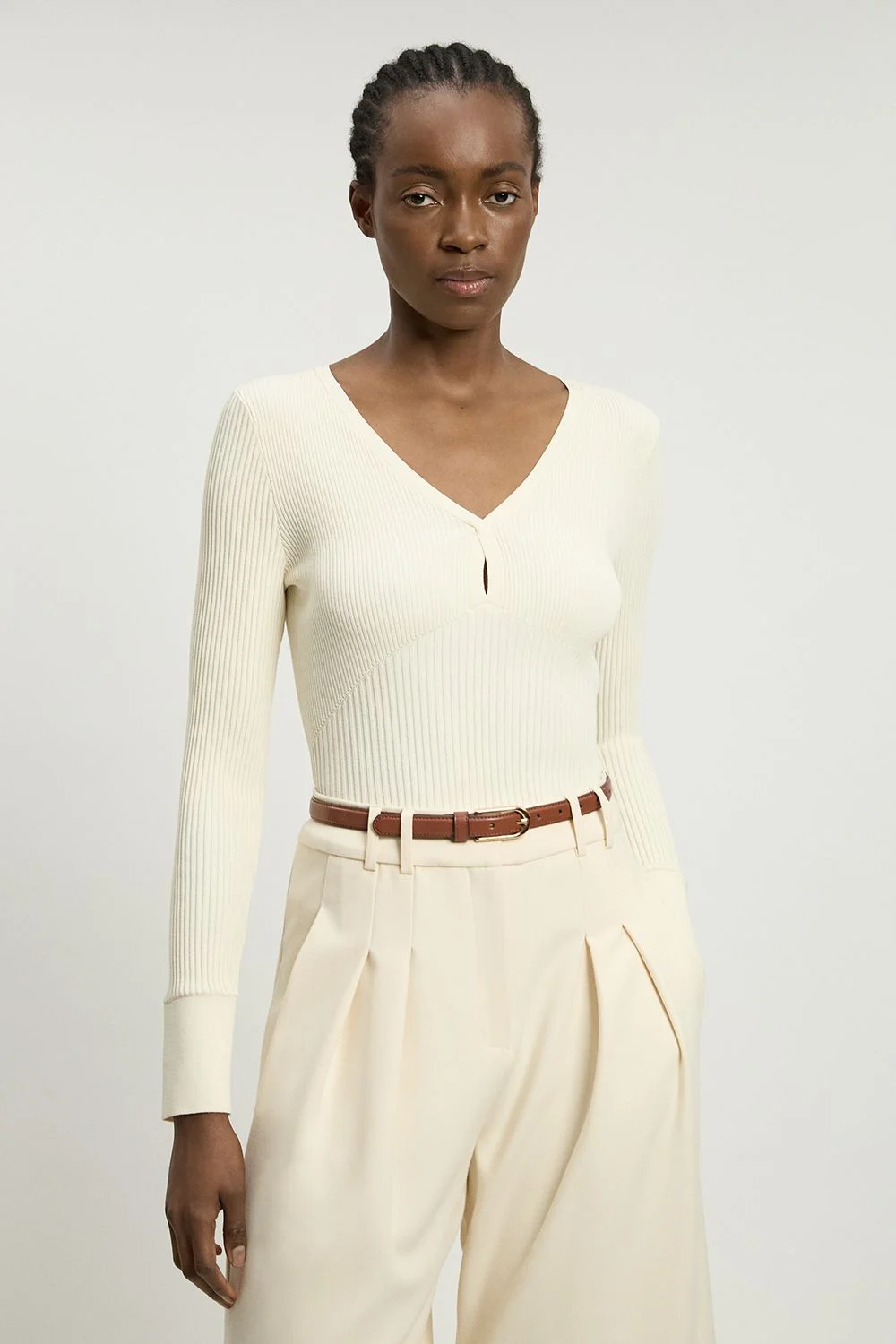 Knit Pointelle Stitch Detail Top - 1