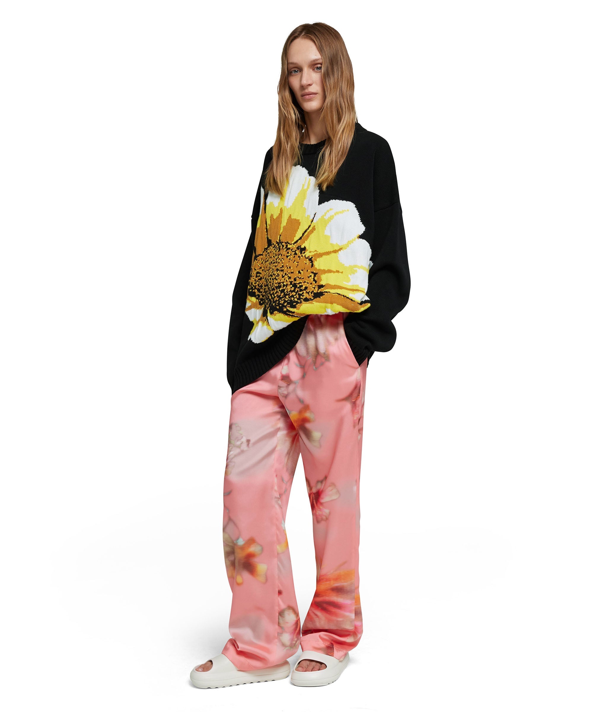 Fluid fabric pants with elastic waistband and  "desert flowers" print - 5
