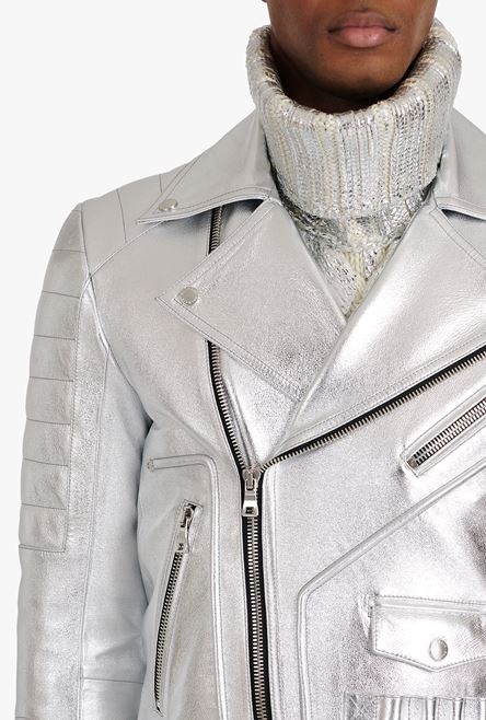 Silvery quilted leather biker jacket - 9