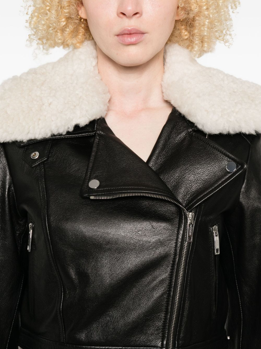 shearling-collar leather jacket - 5