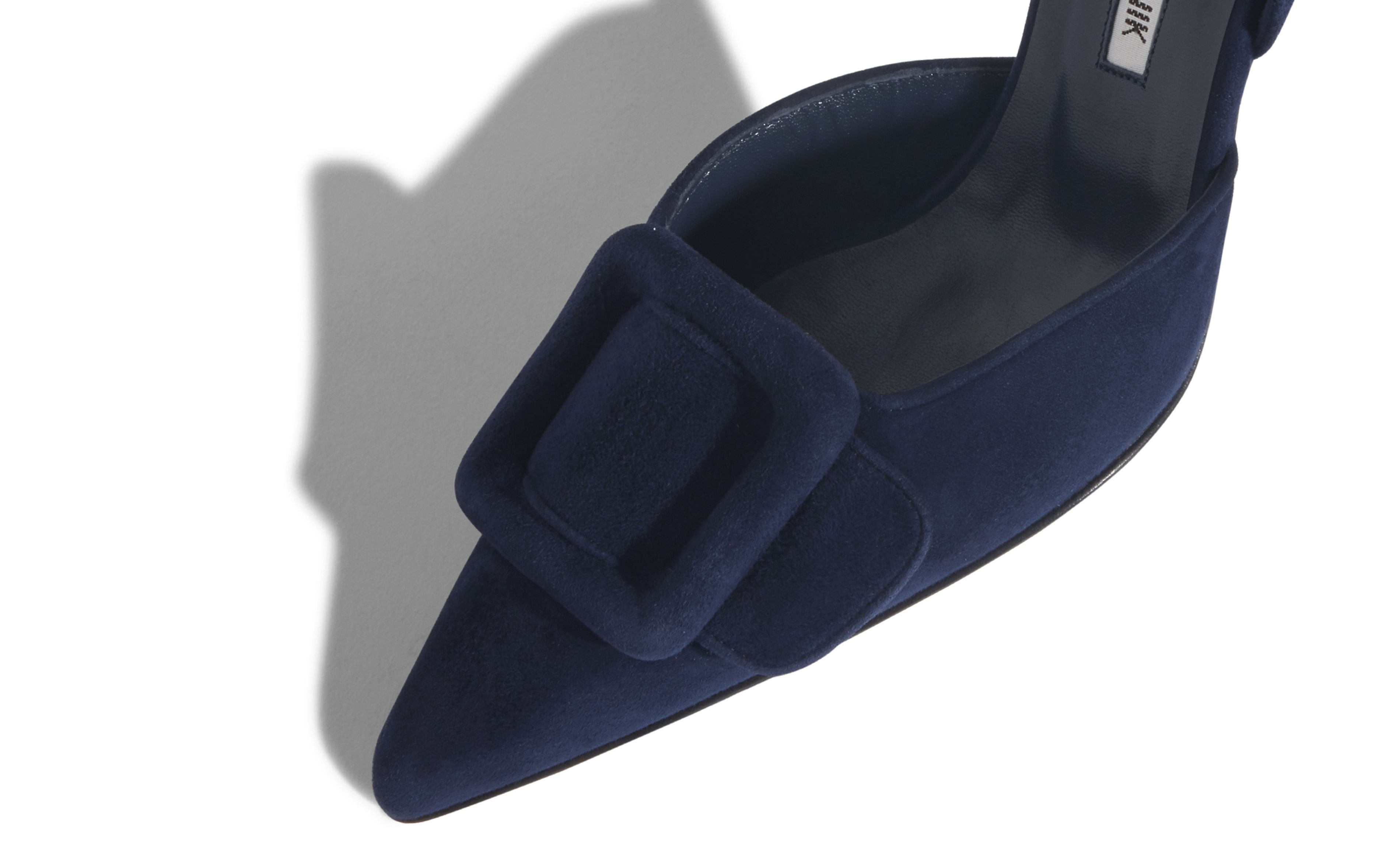 Navy Blue Suede Slingback Pumps - 4