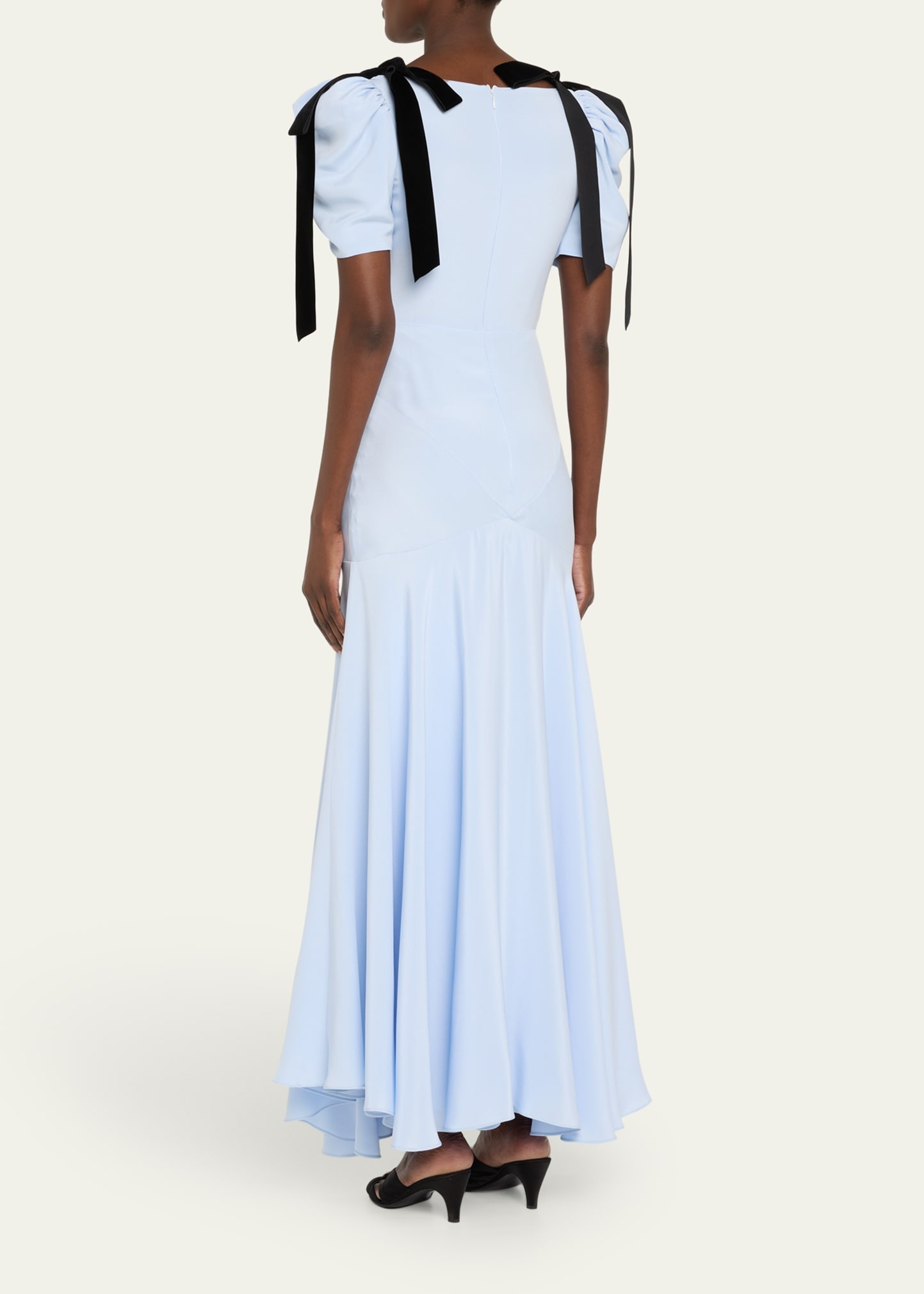 Velvet Bow Silk Crepe Bias Maxi Dress - 3