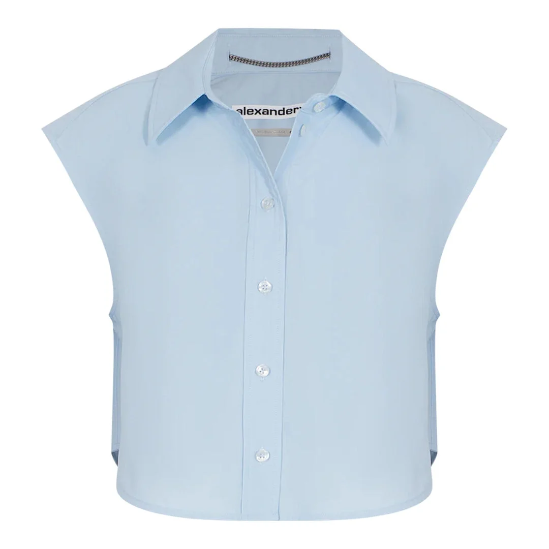 Cropped Button Down Sleeveless Shirt - 1