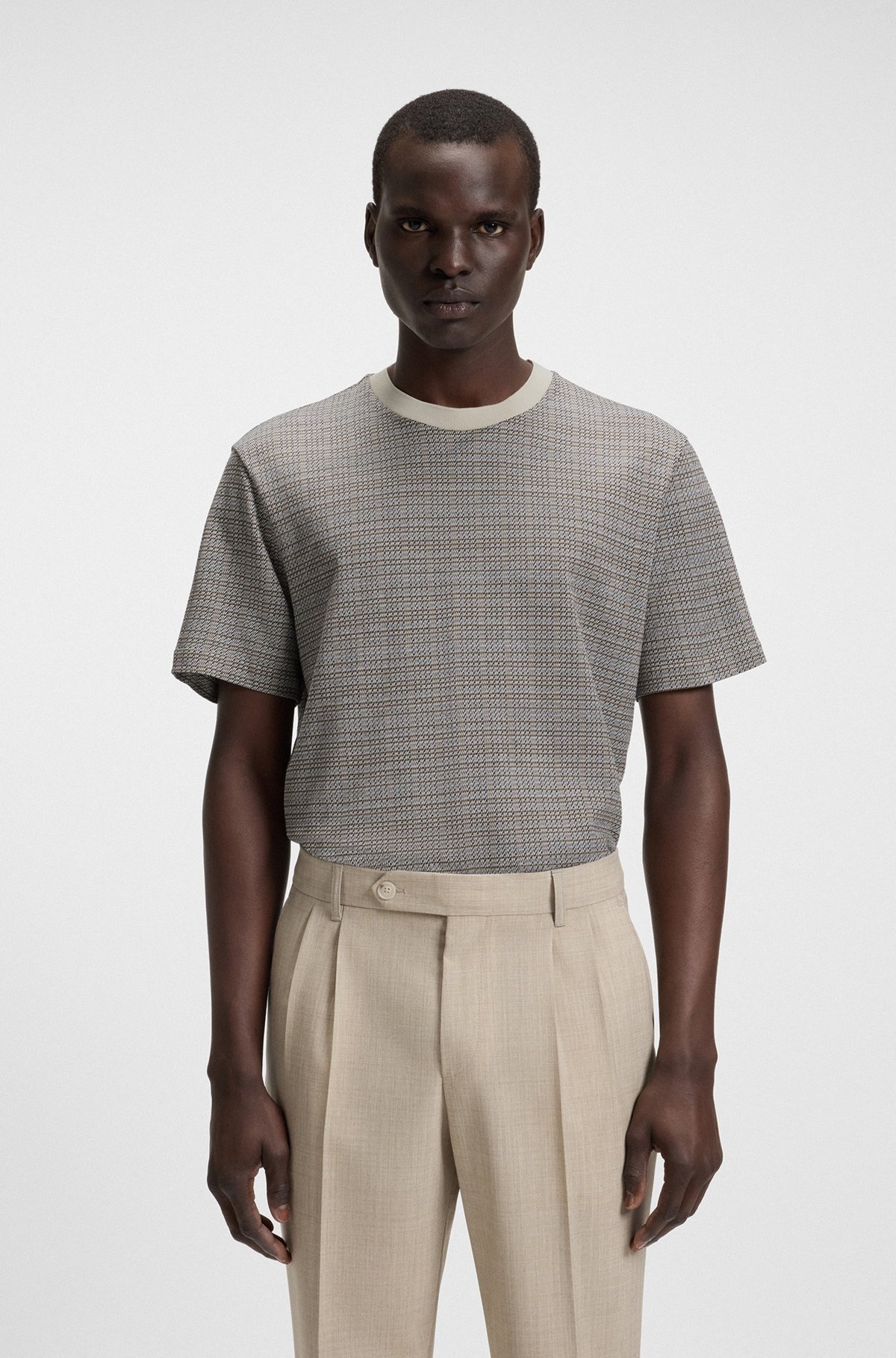 MERCERIZED-COTTON T-SHIRT WITH GRID PATTERN - 2