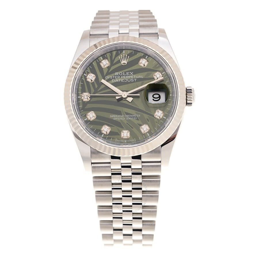 Rolex Datejust 36 Olive Green Palm Motif Diamond Dial Automatic Men's Jubilee Watch M126234-0055 - 3