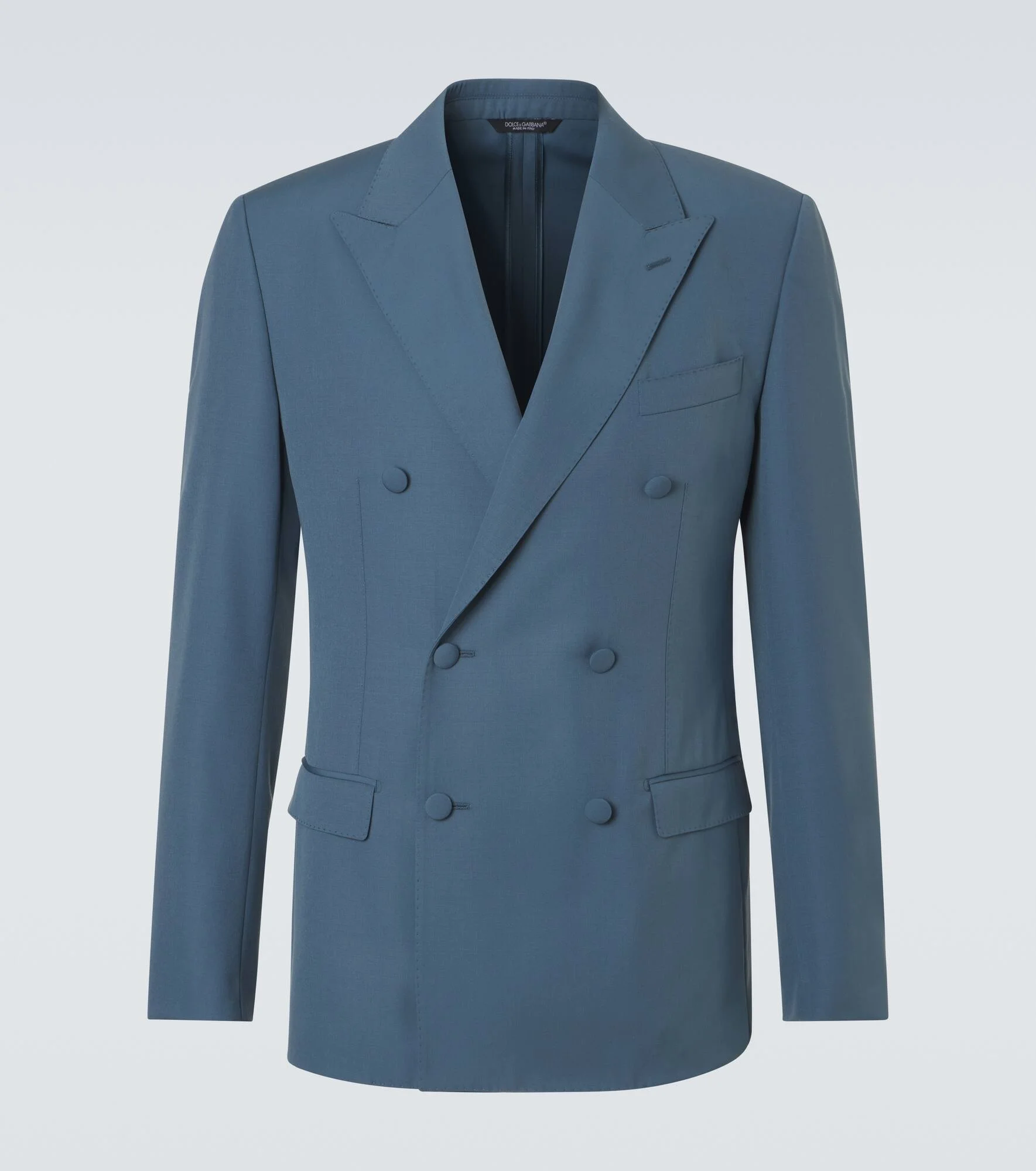 Double-breasted wool poplin suit jacket - 1