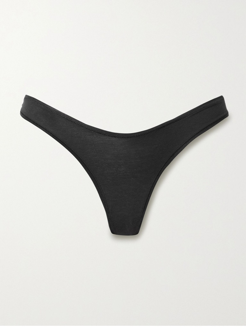 Cotton-Blend Jersey Dipped Thong - Soot Black 1