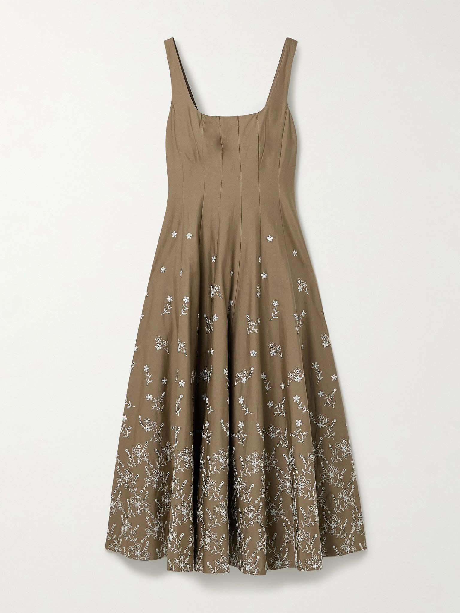 Wells pleated embroidered cotton-blend poplin midi dress Beige - 1