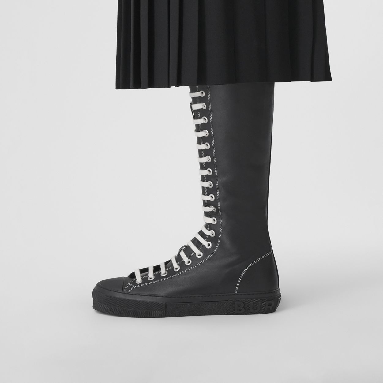 Topstitched Leather Knee-high Sneakers - 7