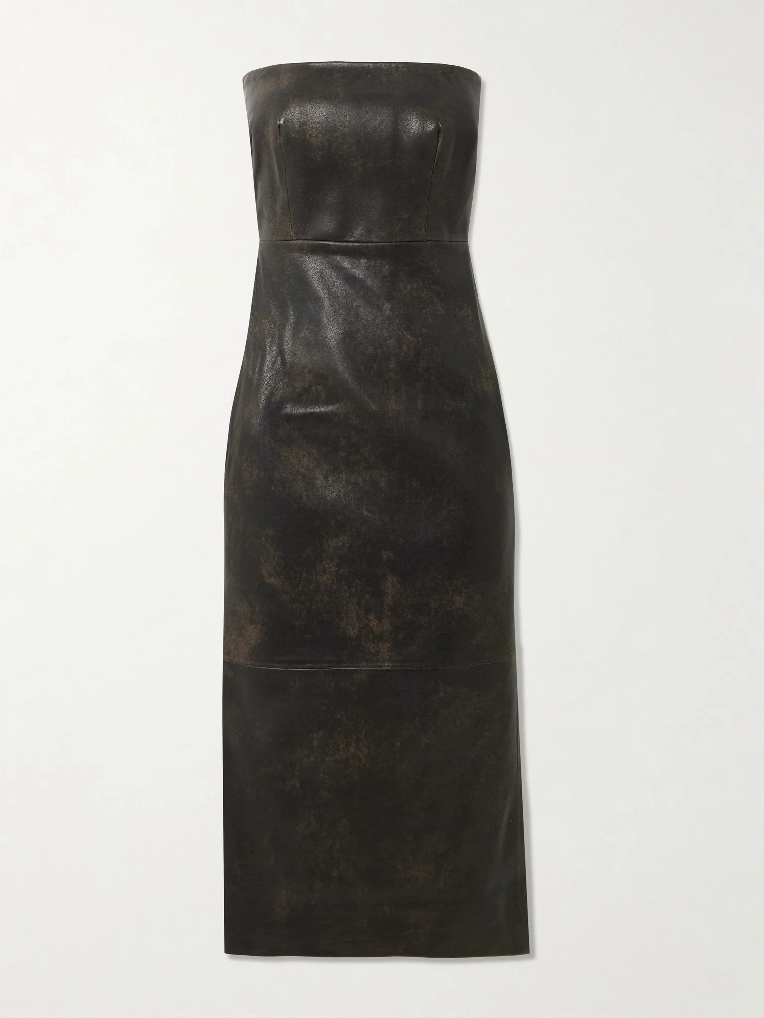 Strapless leather midi dress Dark brown - 1